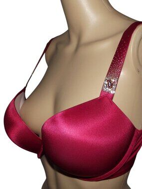 Victoria's Secret Bombshell Bra 36C Red Scatter Shine plunge push-up Add 2 Cups